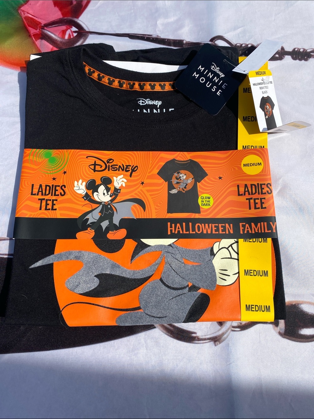 Disney Minnie Mouse Halloween Ladies Tee - Size Medium Glow In The Dark